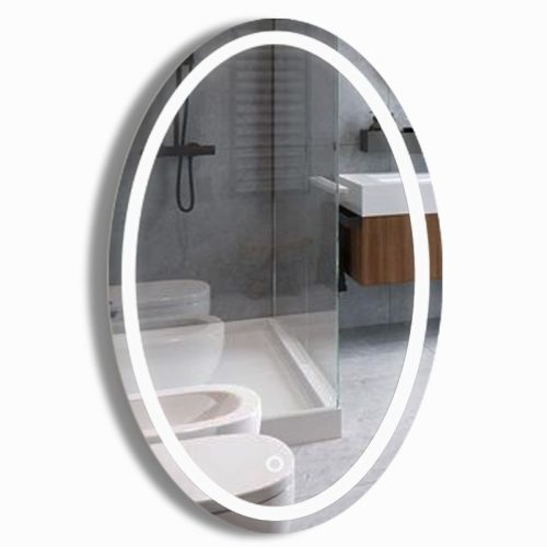 Oval illuminated bathroom mirror