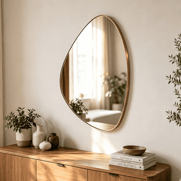 Asymmetrical Mirror Pebble Shaped Metal Wall Mirror