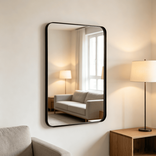 Rounded Rectangular Metal Bathroom Mirror