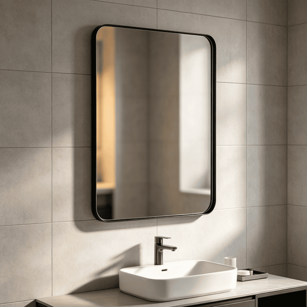 Rounded Rectangular Metal Bathroom Mirror