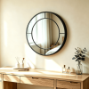Black framed bedroom wall mirror Round Mirror with Mirrored Frame