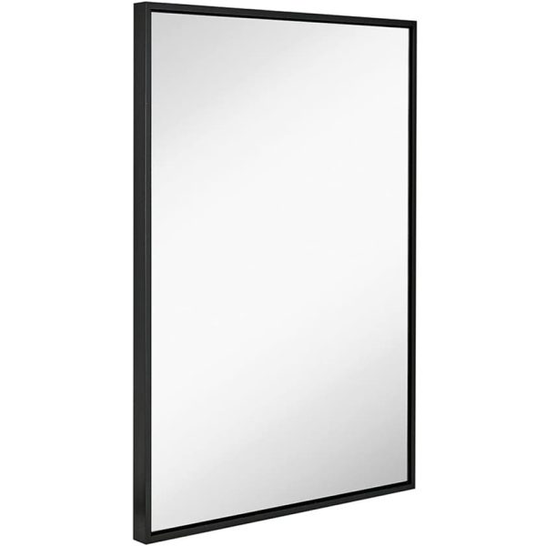Black rectangular wall mirror with a flat wide metal frame and square corners Classic Rectangular Metal Frame Mirror