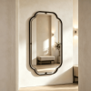 Black scalloped rectangle wall mirror suspended within an open round-tube metal frame Scalloped Tubular Frame Wall Mirror