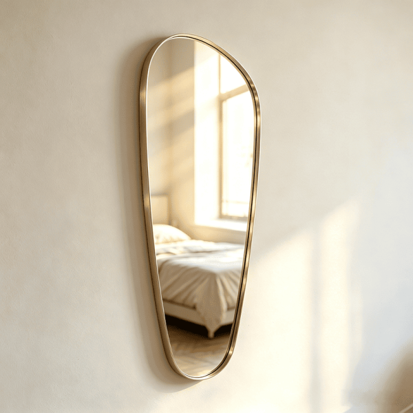 Brushed Gold Framed Organic Wall Mirror Organic Pebble Wall Mirror