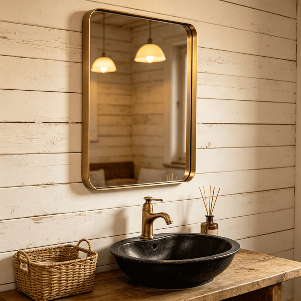 Rounded Rectangular Metal Bathroom Mirror