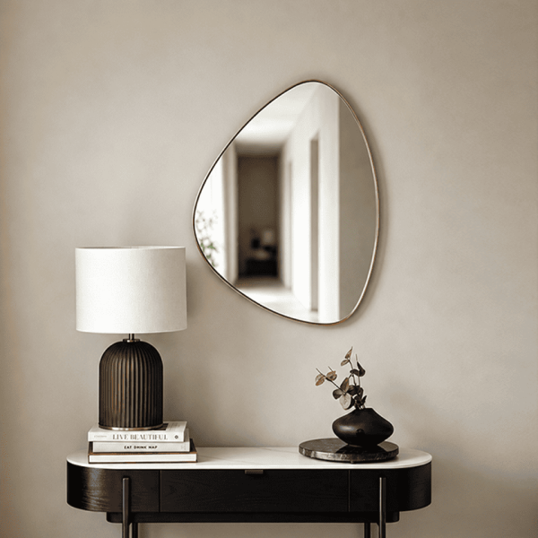 Organic Metal Framed Wall Mirror Pebble Shaped Metal Wall Mirror