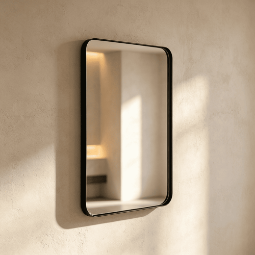 Rounded Rectangular Metal Bathroom Mirror