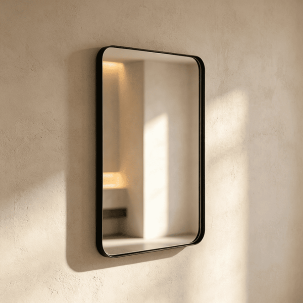 Rounded Rectangular Metal Bathroom Mirror