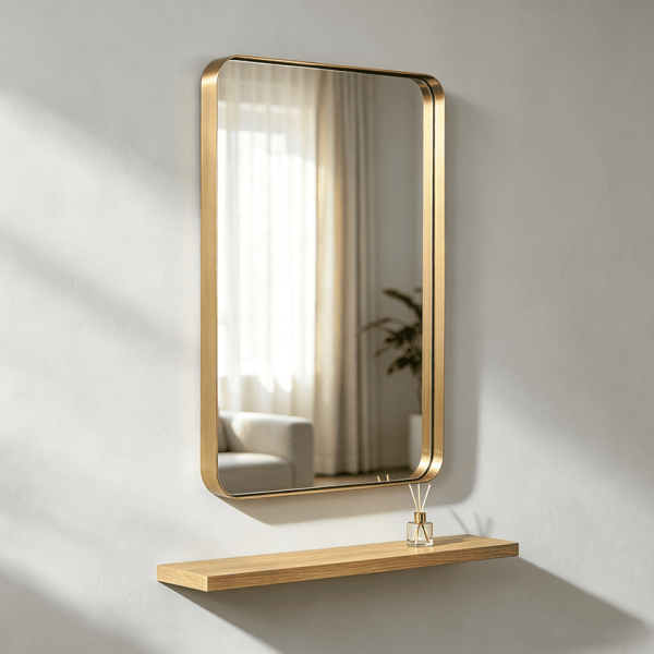 Rounded Rectangular Metal Bathroom Mirror
