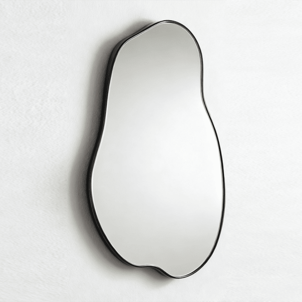 Vertical freeform mirror defined by a recessed lower curve Organic Freeform Metal Wall Mirror