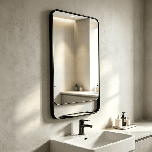 bathroom vanity mirror with shelf Black Bathroom Mirror with Shelf