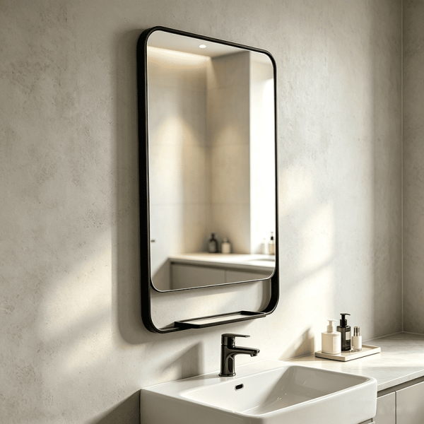 bathroom vanity mirror with shelf Black Bathroom Mirror with Shelf