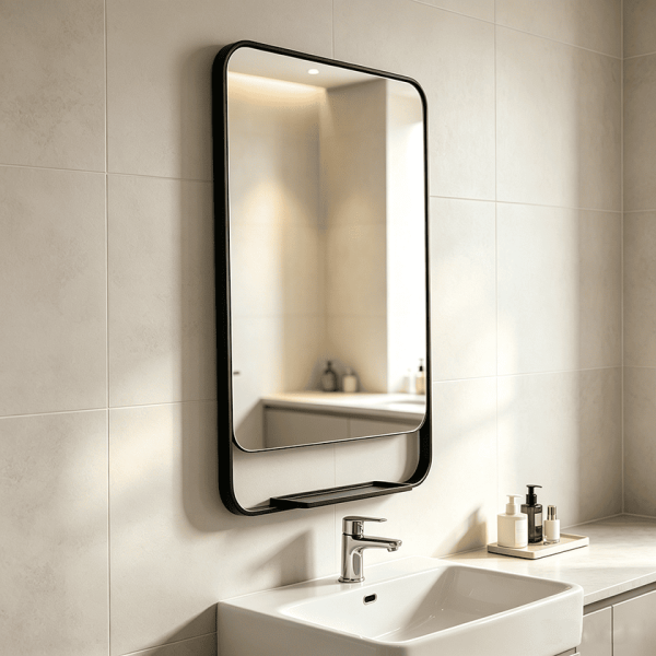 black bathroom mirror with shelf Black Bathroom Mirror with Shelf