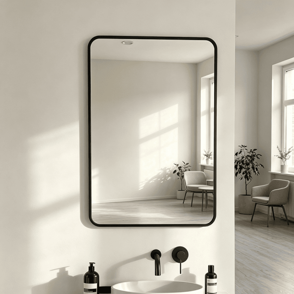 black framed vanity mirror Rounded Rectangle Bathroom Mirror