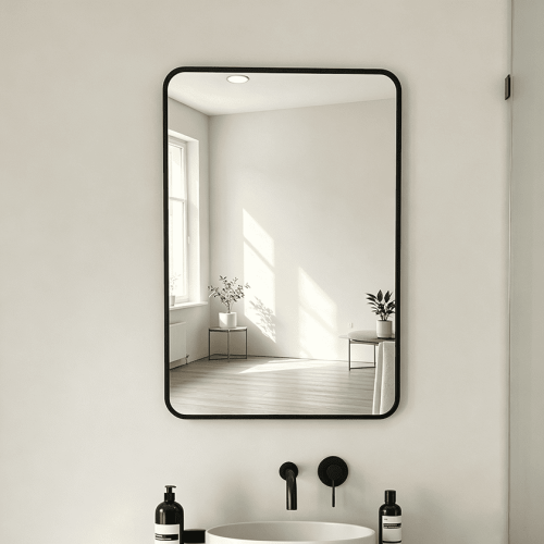 custom black frame vanity mirror Rounded Rectangle Bathroom Mirror