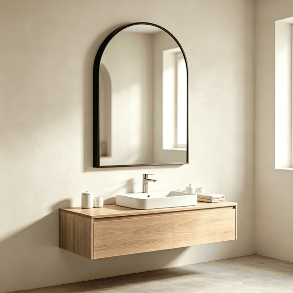 Arched Bathroom Mirror with Steel Frame
