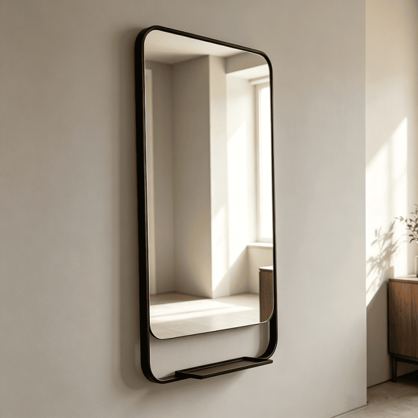metal frame mirror with shelf Black Bathroom Mirror with Shelf