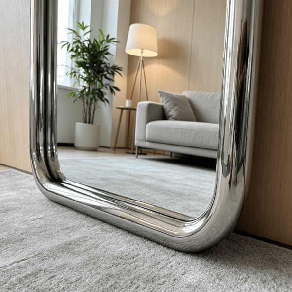 polished stainless steel mirror detail Silver Rectangle Full Length Mirror