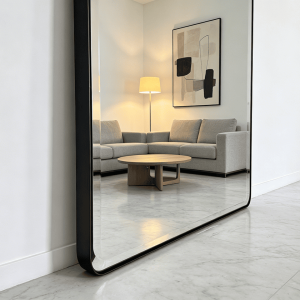 stainless steel framed floor mirror detail Rounded Rectangle Full Length Mirror
